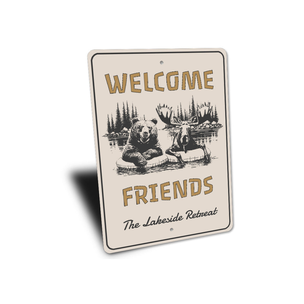 Welcome Friends Lakeside Retreat Rustic Metal Sign