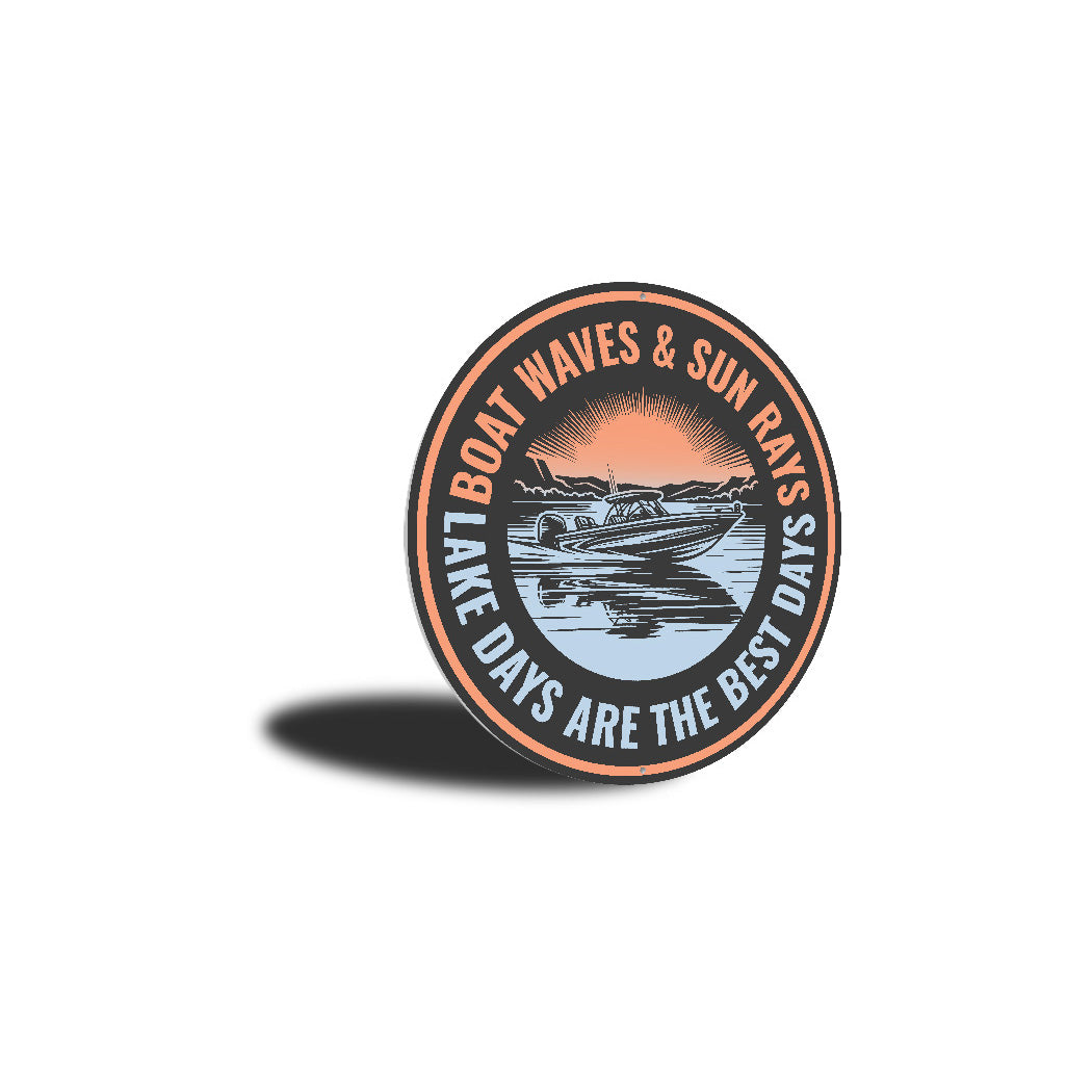 Boat Waves Sun Rays Lake Life Aluminum Sign