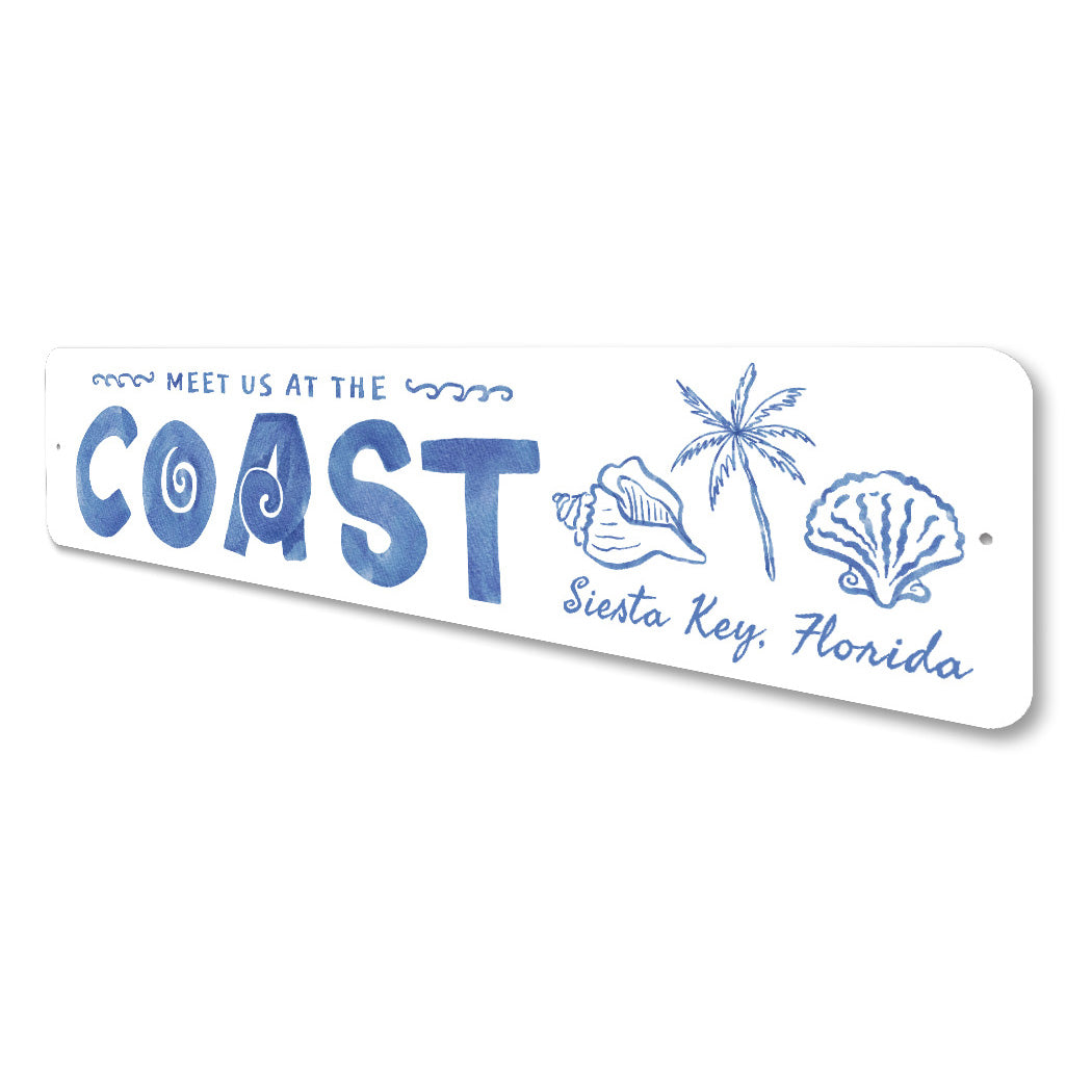 Meet Us At The Coast Siesta Key Florida Seashells Palm Tree Sign