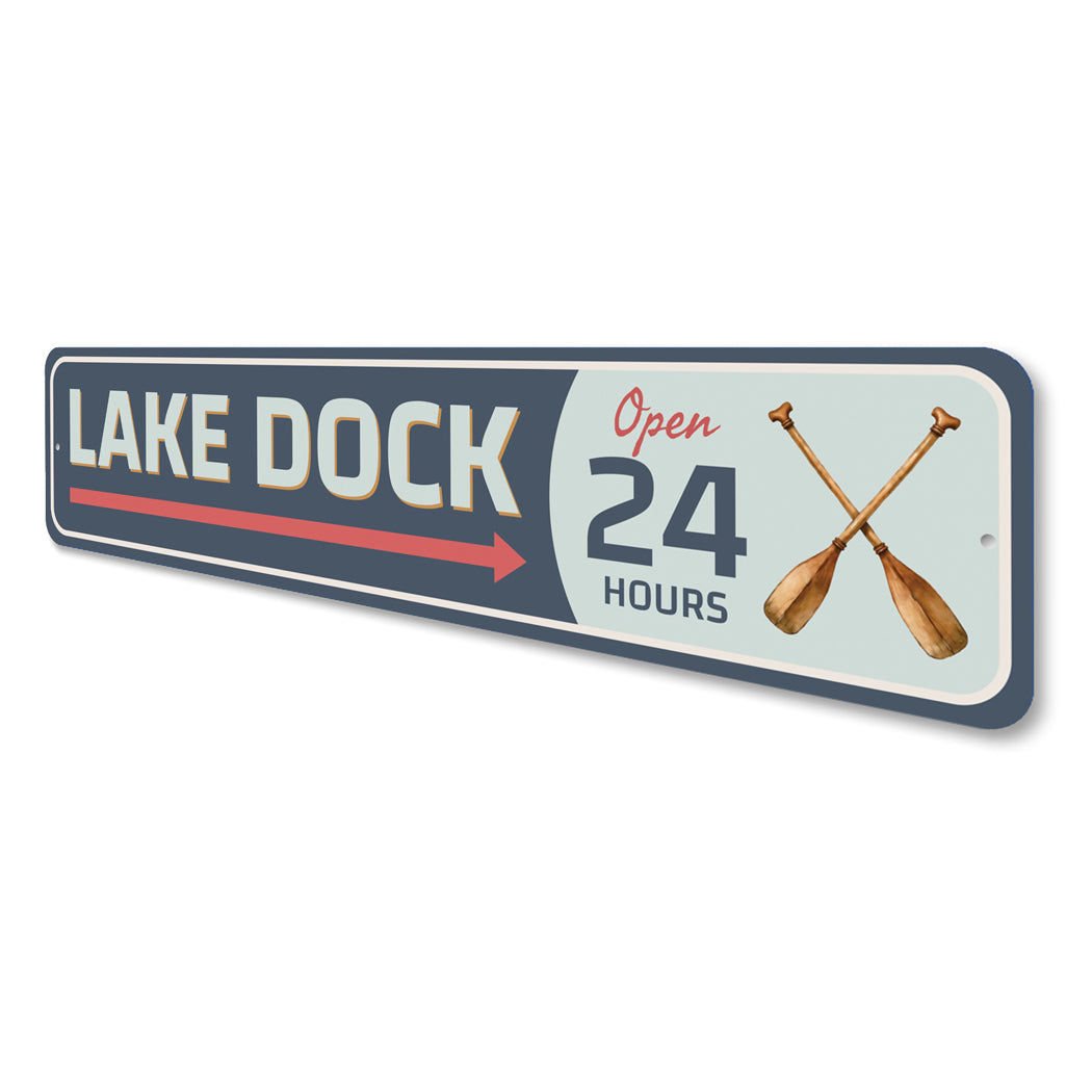 Lake Dock Open 24 Hours Crossed Paddles Sign