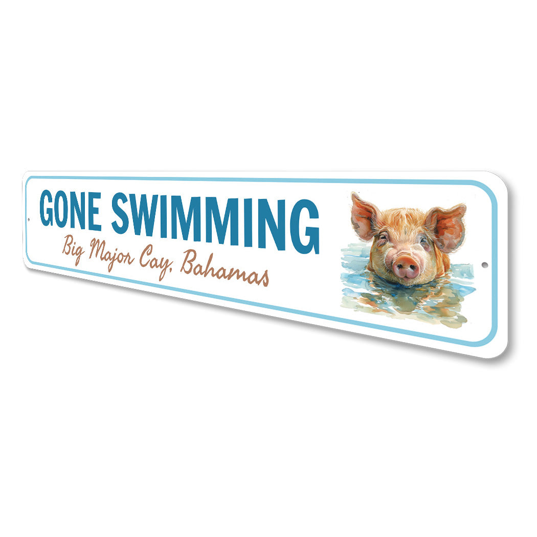 Pig Beach Big Major Cay Bahamas Gone Swimming Sign