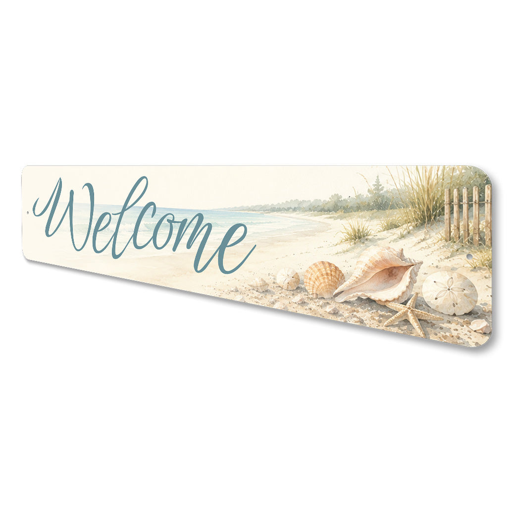 Welcome Sand Beach Starfish Seashell Sign