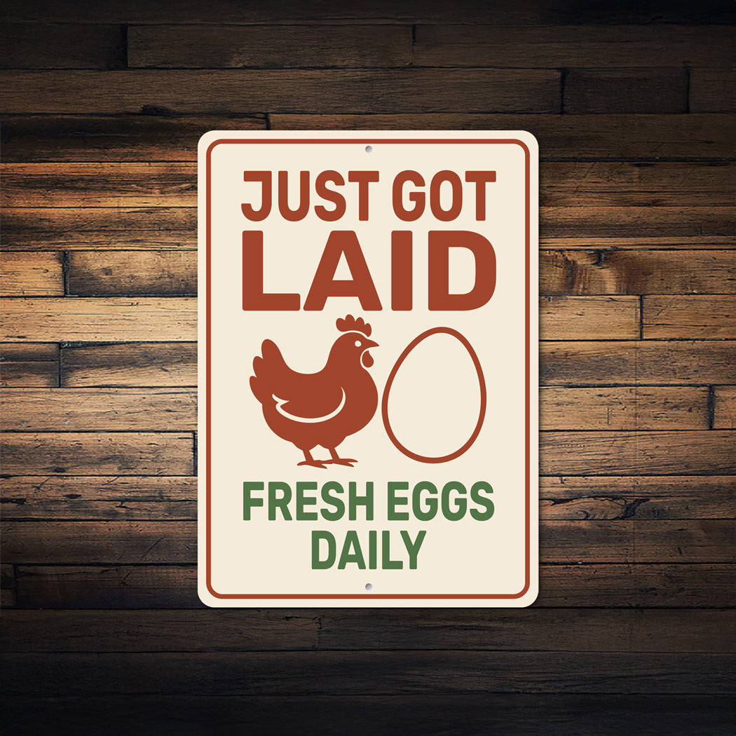 Fresh Eggs Daily Aluminum Farm Sign - Chicken Coop Decor