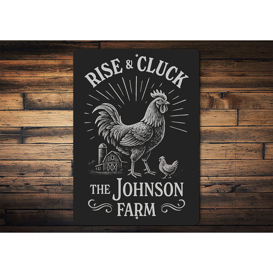 Rise & Cluck Metal Sign - Funny Chicken Farmhouse Decor