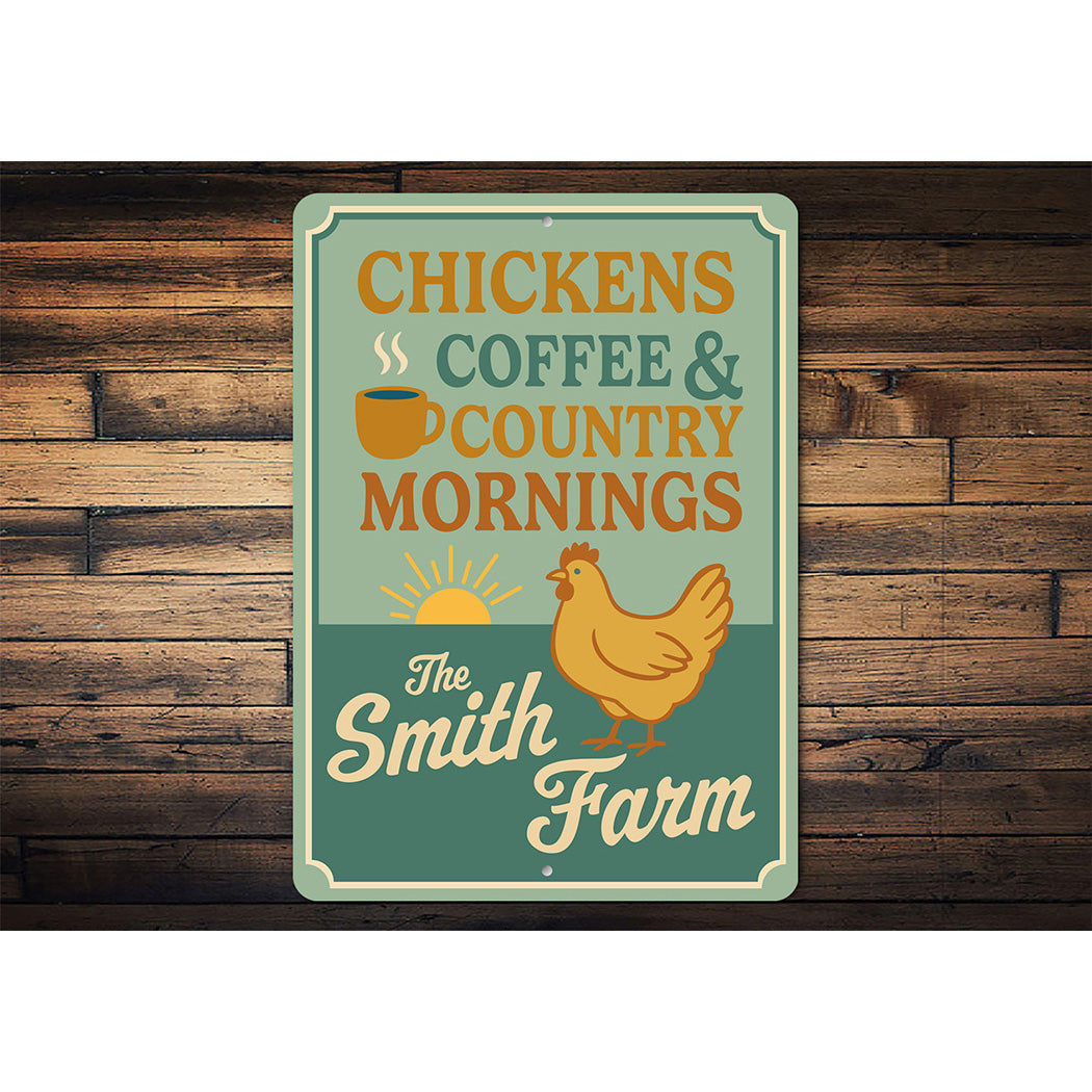 Chickens Coffee & Country Mornings Farmhouse Aluminum Sign
