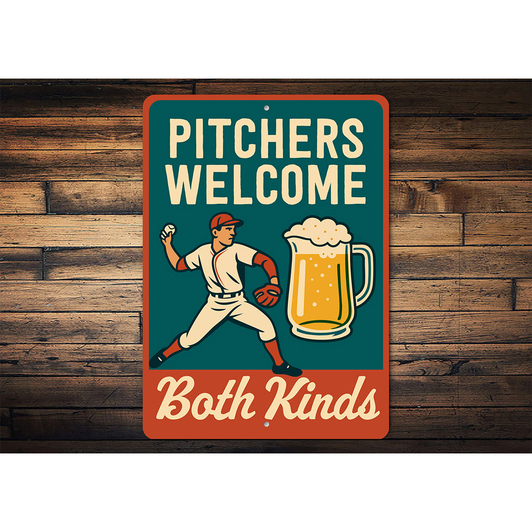 Dual-Meaning Pitcher Sign Baseball & Beer Aluminum Art