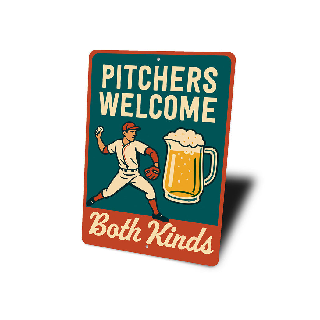 Dual-Meaning Pitcher Sign Baseball & Beer Aluminum Art