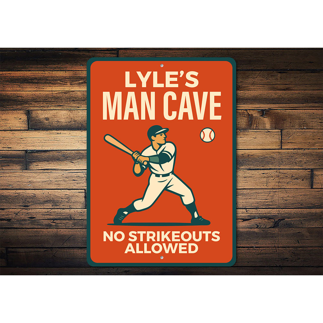 Personalized MAN CAVE No Strikeouts Allowed Aluminum Sign