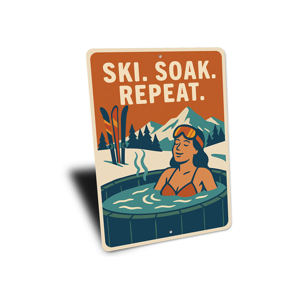 Ski Soak Repeat - Rustic Lodge Metal Wall Art Decor