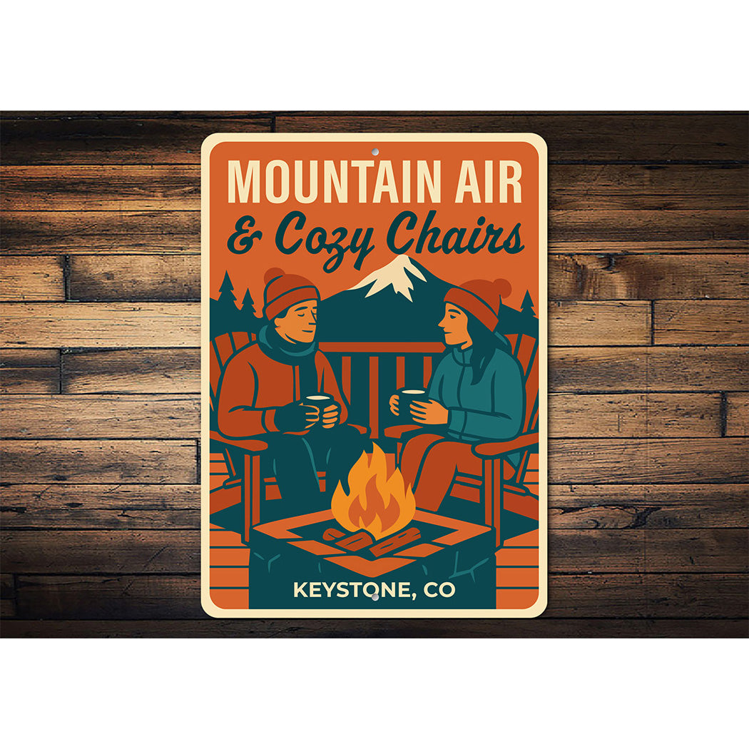 Vintage 'Mountain Air & Cozy Chairs' Keystone Co Metal Sign