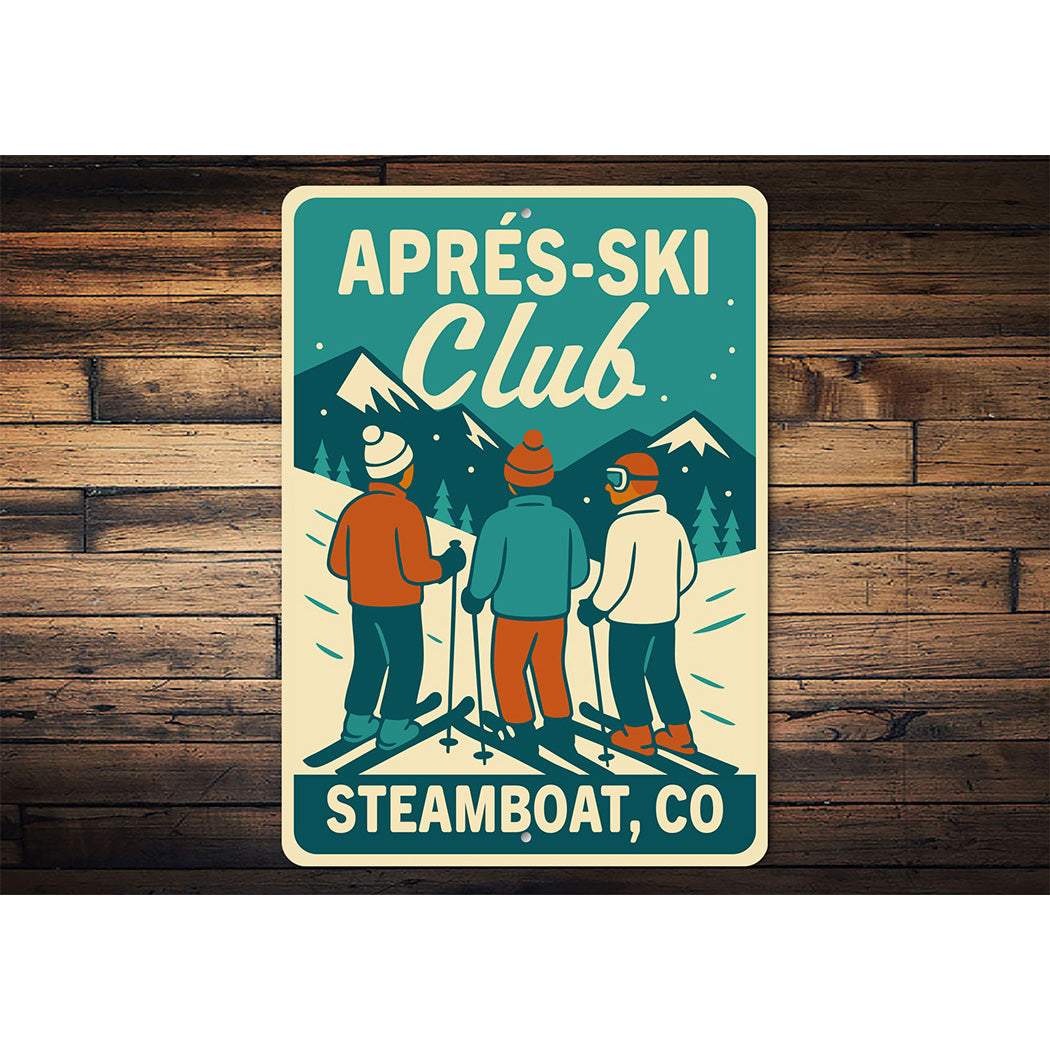 Vintage Après-Ski Club Aluminum Sign Steamboat, CO
