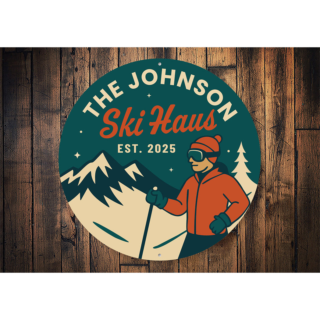 Vintage Personalized Ski Haus Aluminum Sign Est. 2025