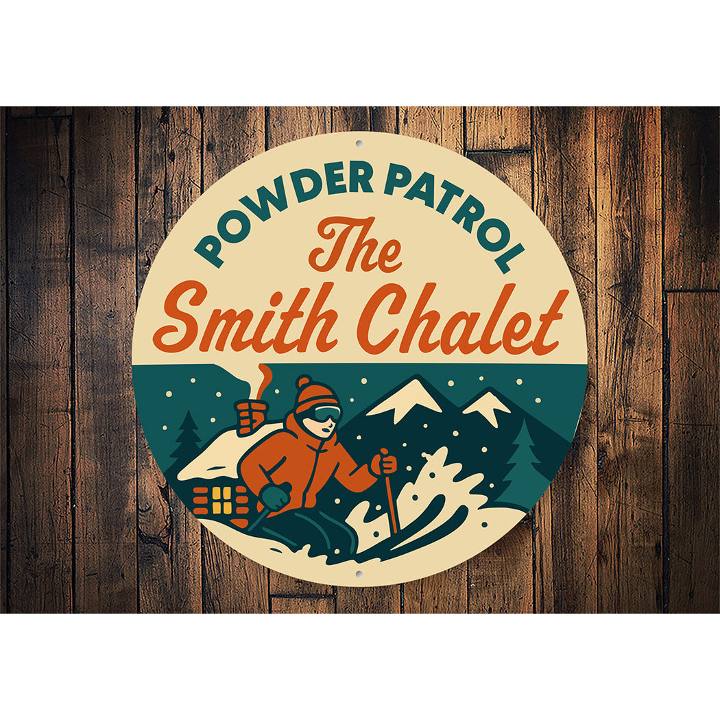 Vintage Powder Patrol Aluminum Sign Personalised Chalet