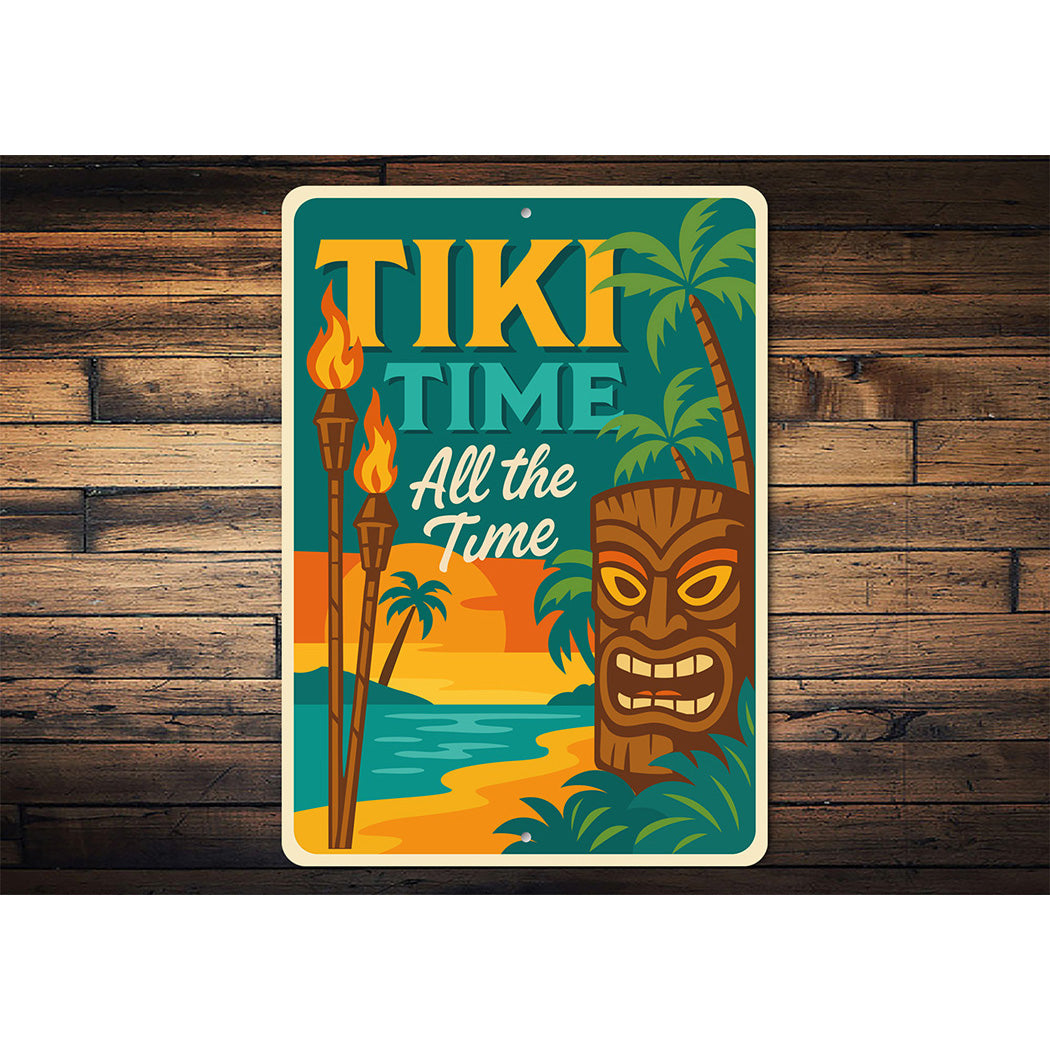 Vintage Tiki Time All the Time Aluminum Bar Sign