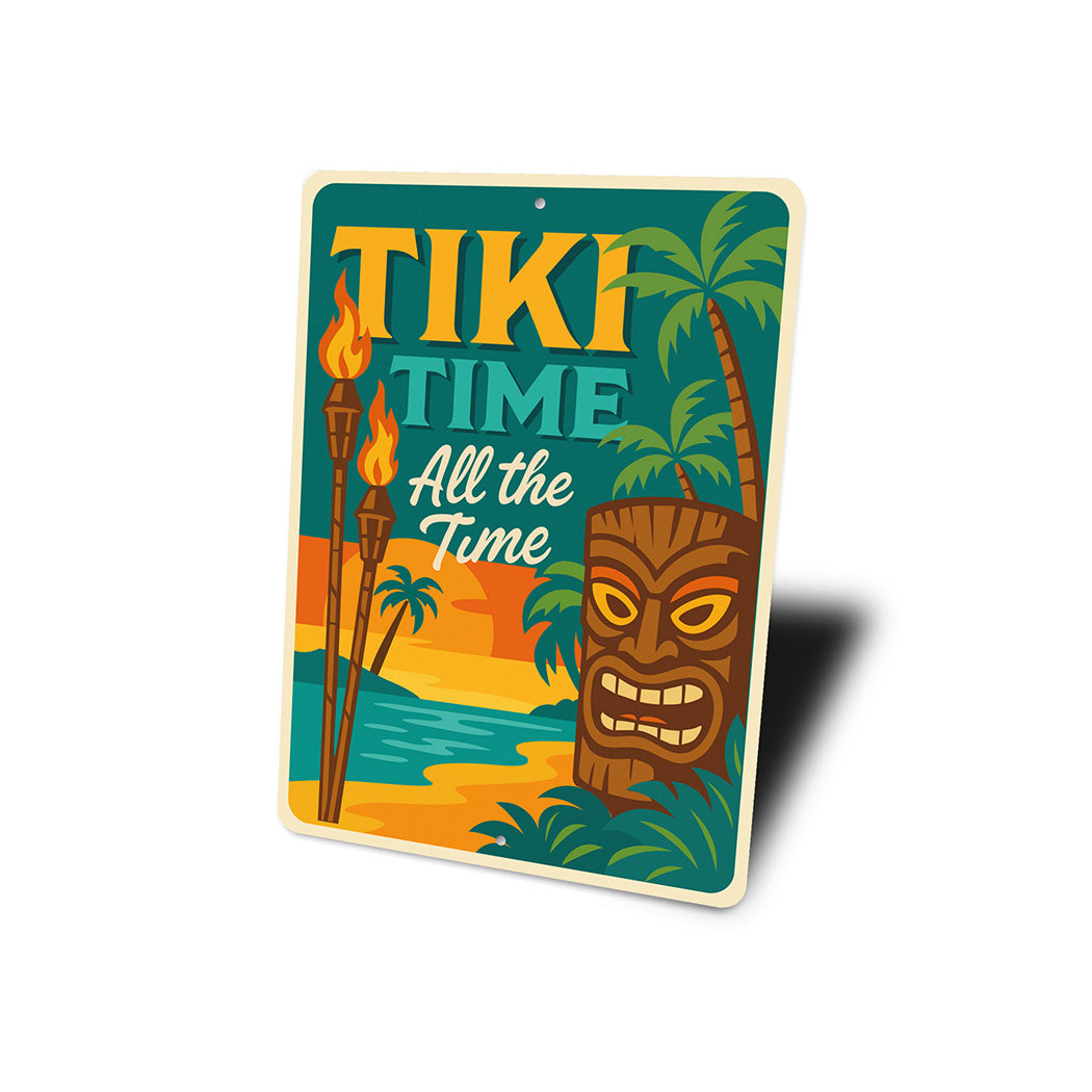 Vintage Tiki Time All the Time Aluminum Bar Sign