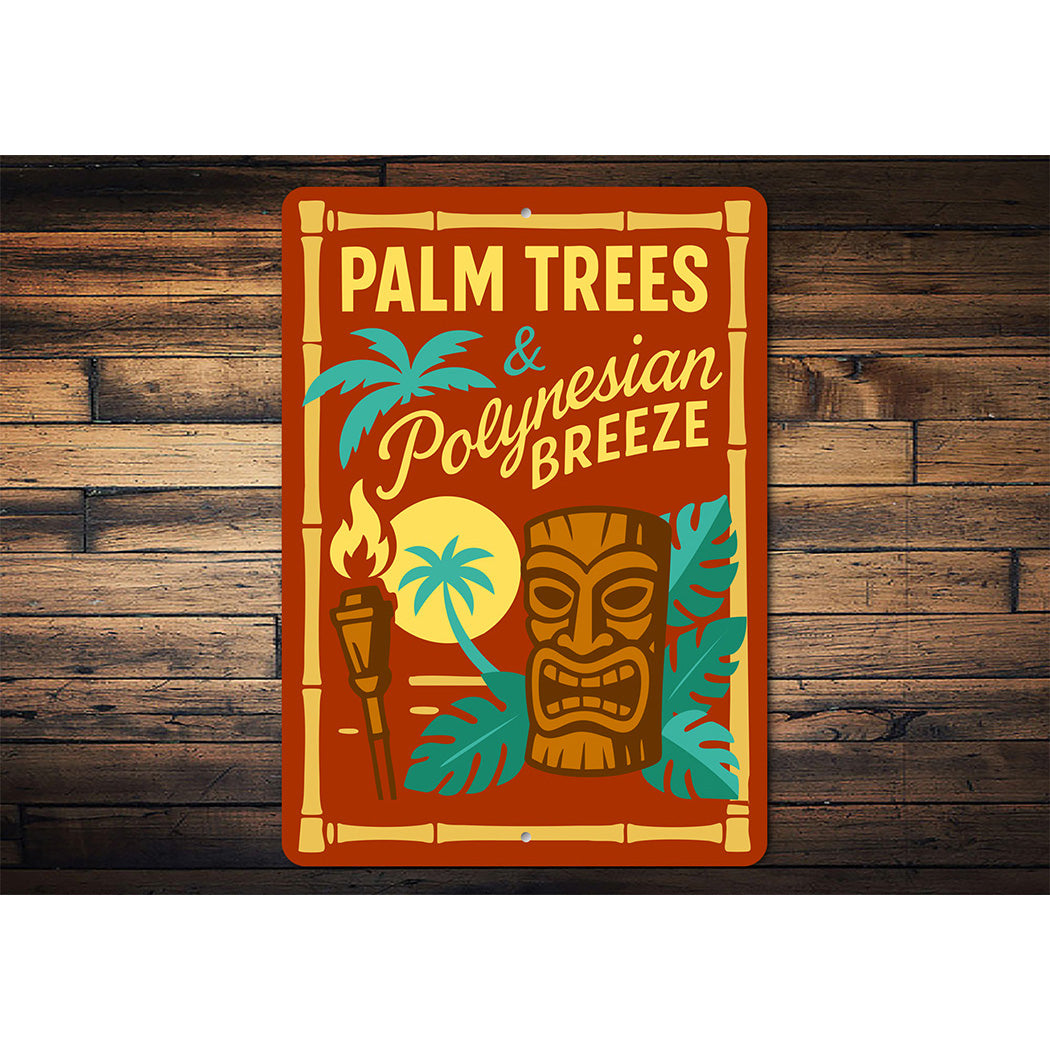 Vintage Palm Trees And Polynesian Aluminum Tiki Sign