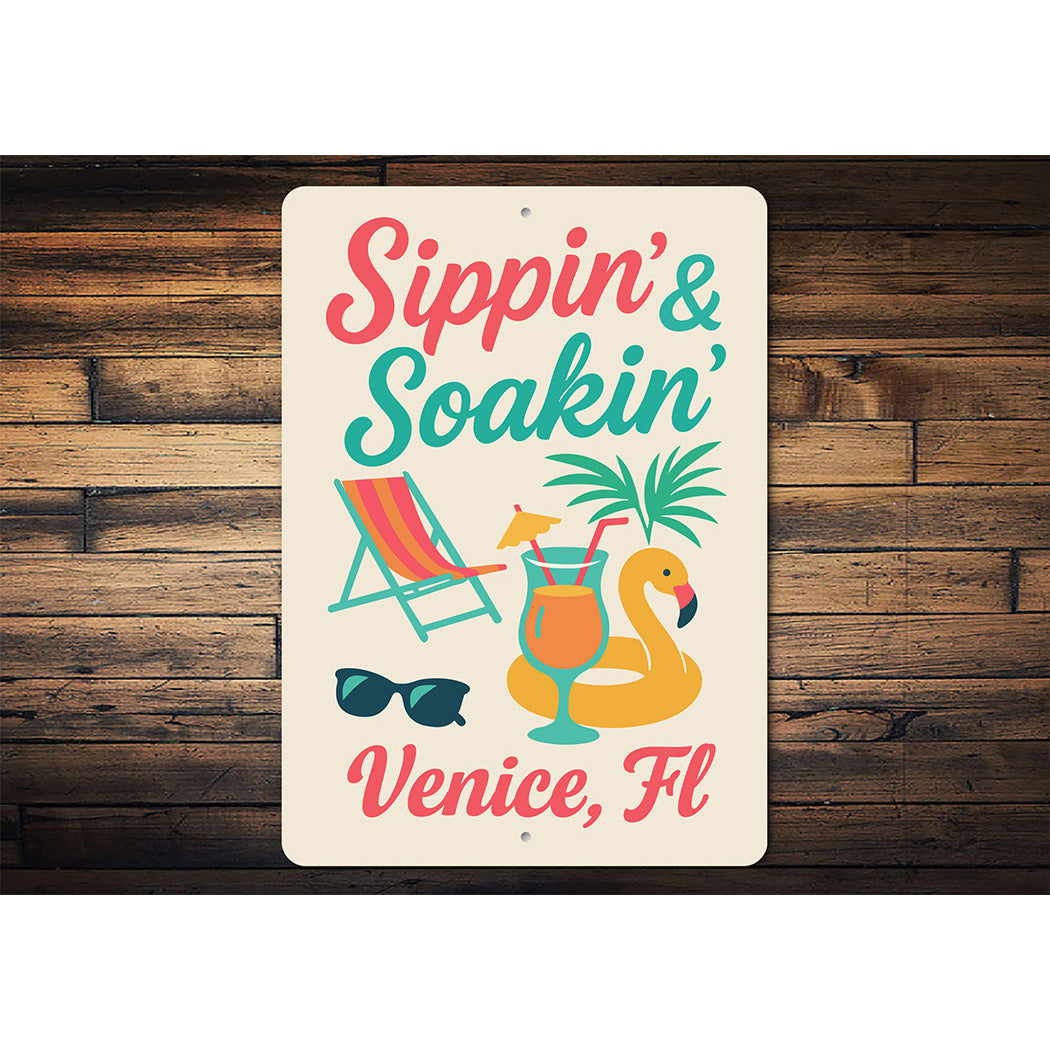 Retro Beach Bar Sign Sippin Soakin Florida Decor