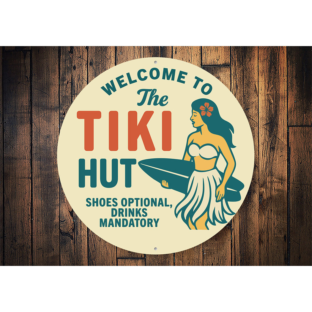 Vintage Welcome to The Tiki Hut Metal Sign Shoes Optional