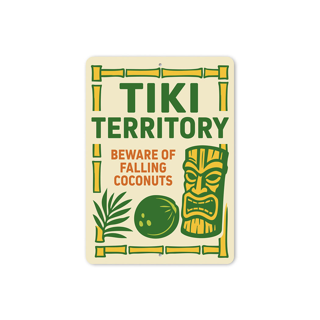 Vintage Tiki Territory Metal Sign Beware Falling Coconuts