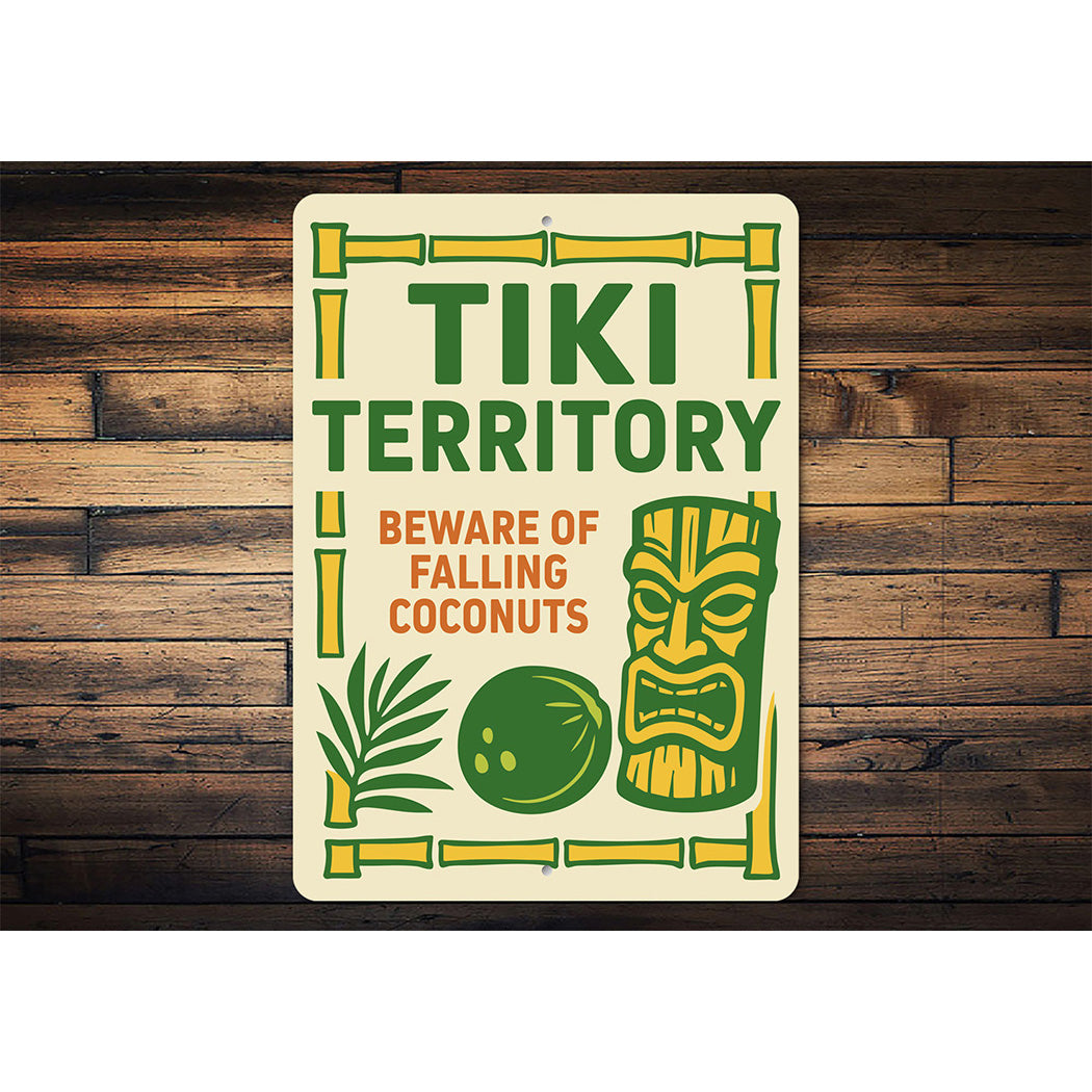 Vintage Tiki Territory Metal Sign Beware Falling Coconuts