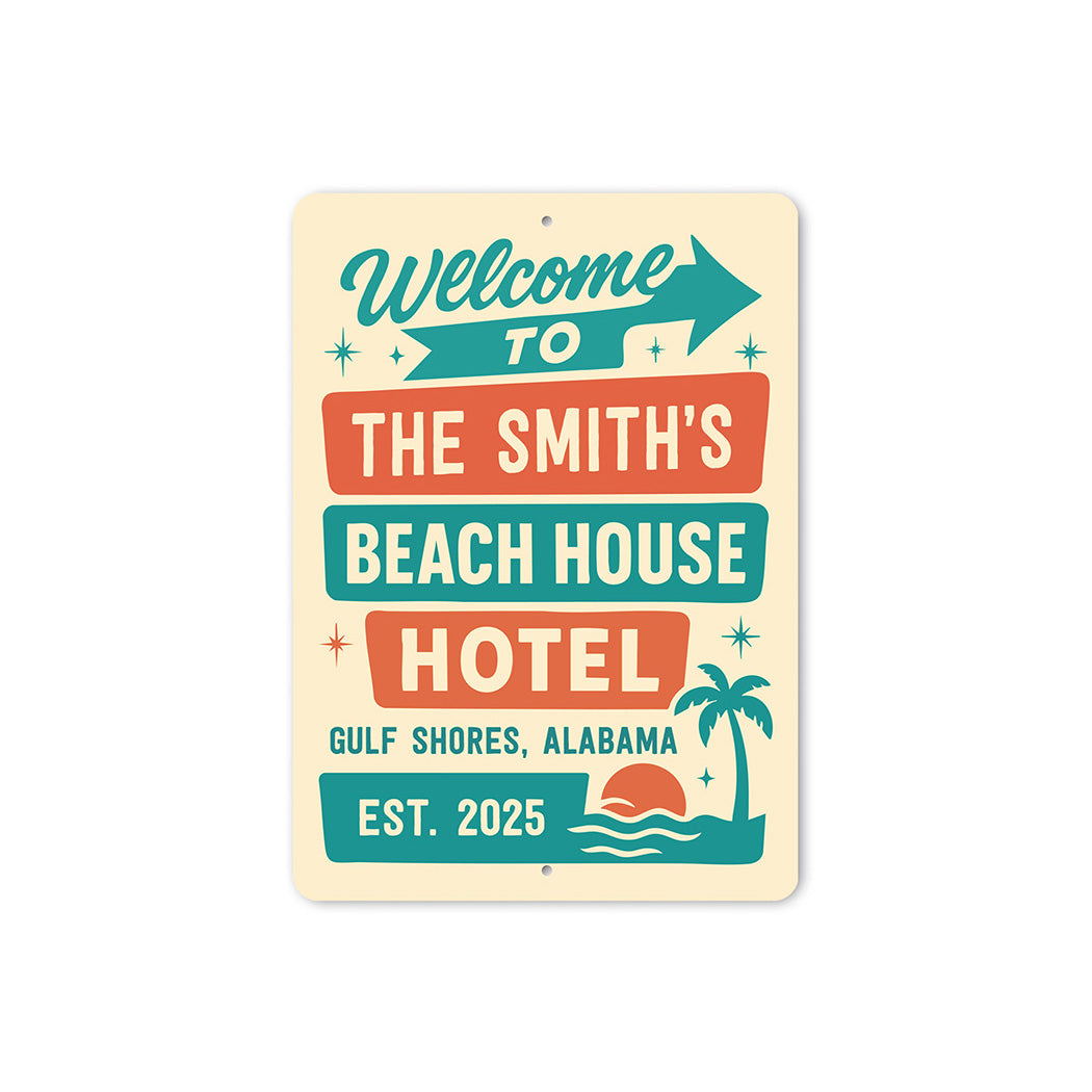 Retro Beach Hotel Metal Sign Personalized Gulf Shores Decor