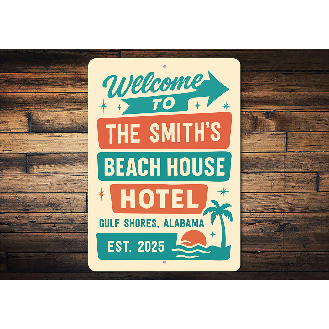 Retro Beach Hotel Metal Sign Personalized Gulf Shores Decor