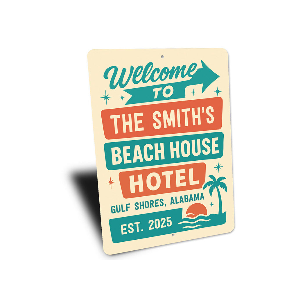 Retro Beach Hotel Metal Sign Personalized Gulf Shores Decor