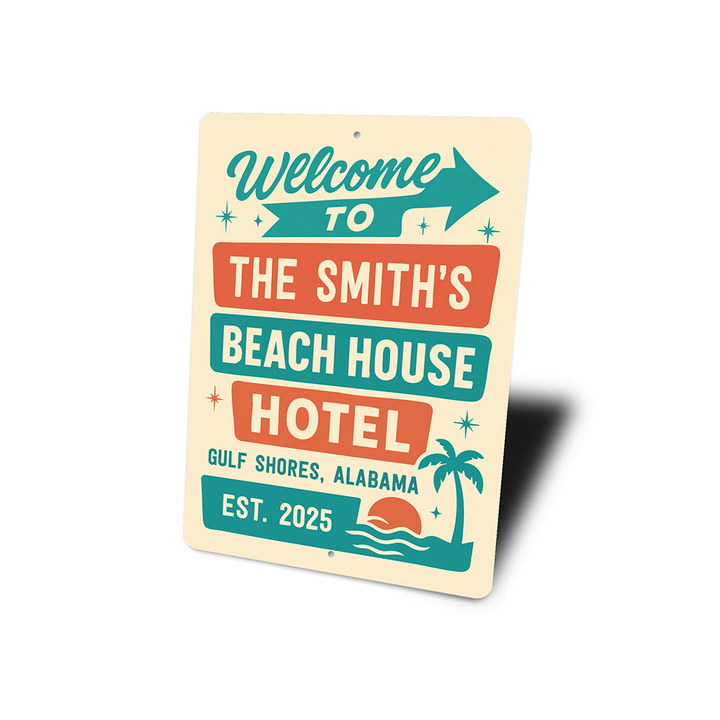 Retro Beach Hotel Metal Sign Personalized Gulf Shores Decor