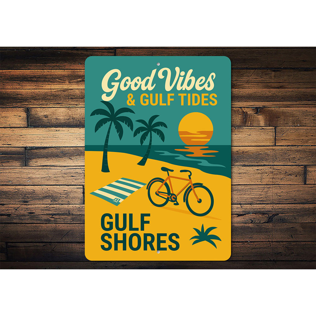 Vintage Good Vibes And Gulf Tides Metal Sign