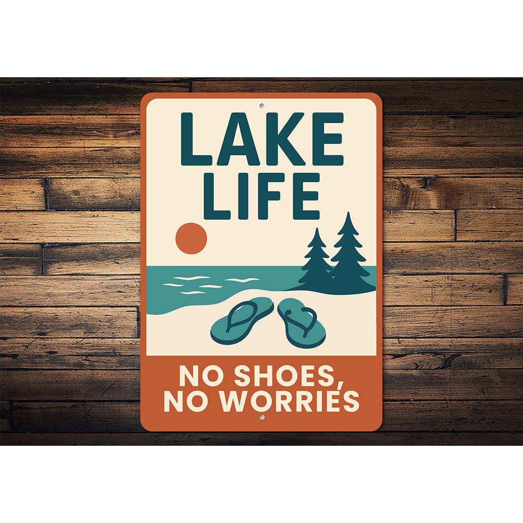 Rustic Lake House Metal Sign No Shoes No Worries Decor