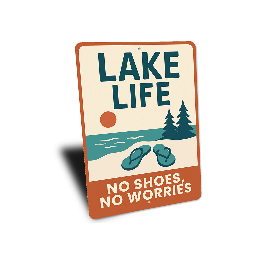 Rustic Lake House Metal Sign No Shoes No Worries Decor