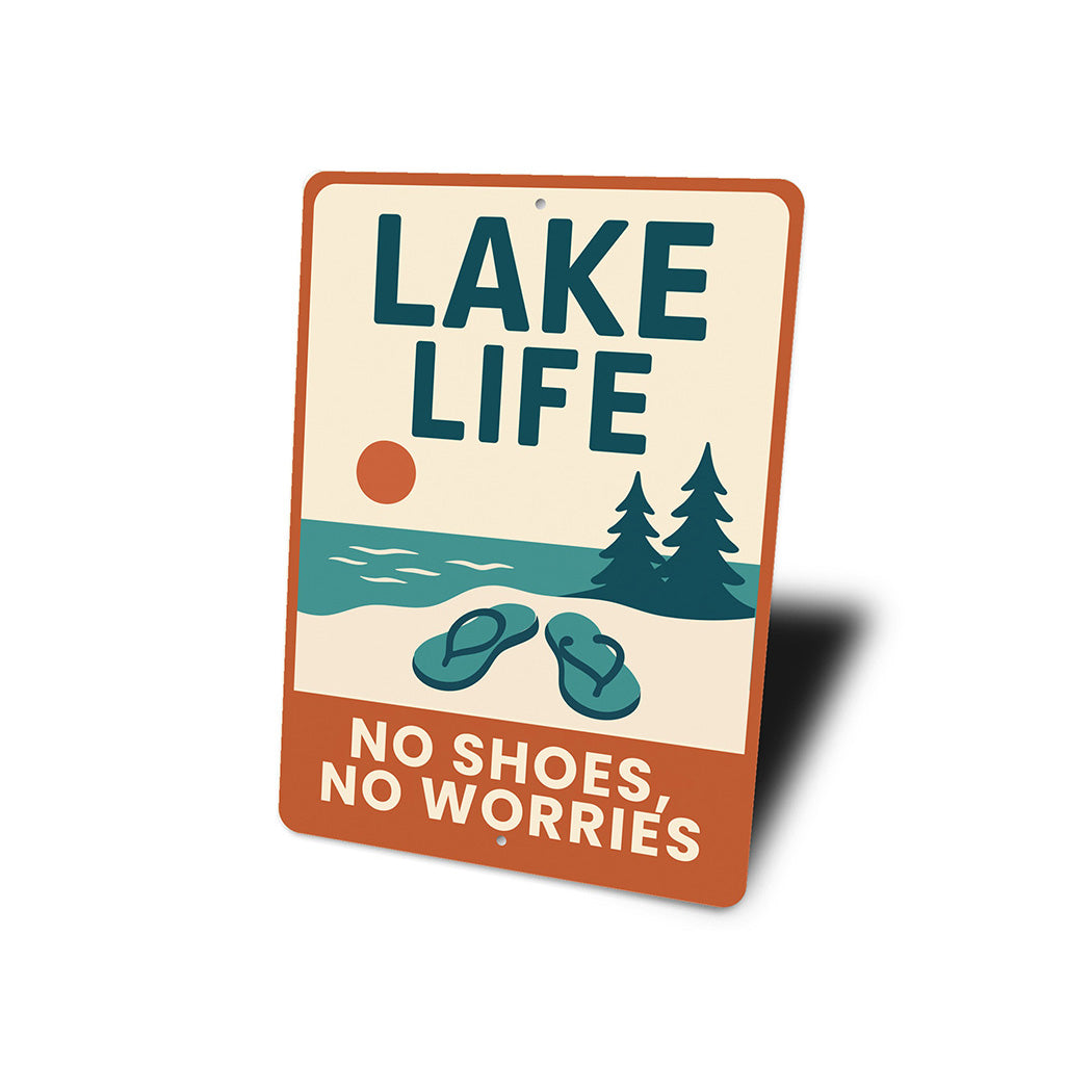 Rustic Lake House Metal Sign No Shoes No Worries Decor