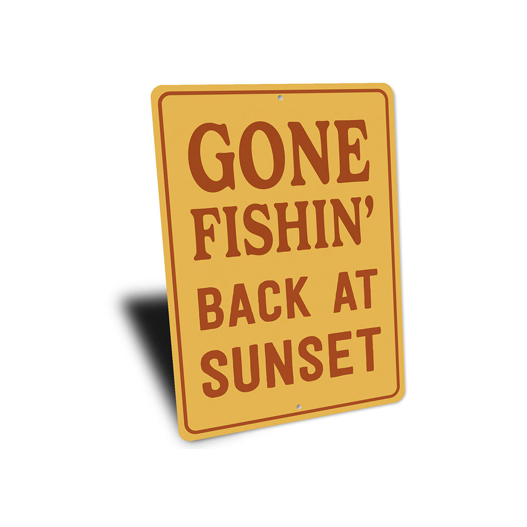 Vintage Gone Fishin Back at Sunset Aluminum Sign