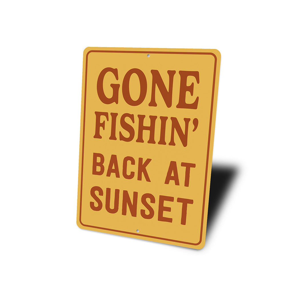Vintage Gone Fishin Back at Sunset Aluminum Sign