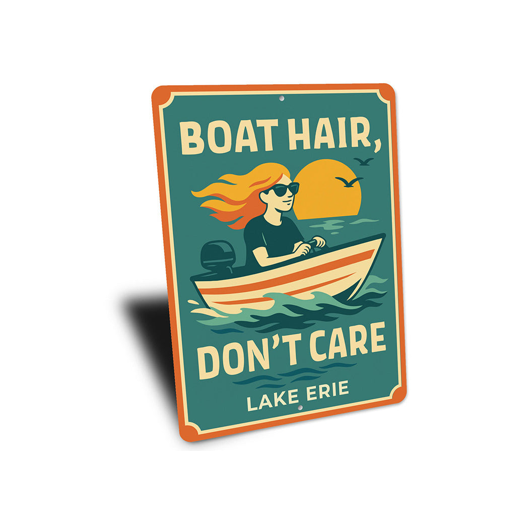 Retro Lake Metal Sign Boat Hair Don't Care Lake Erie Decor