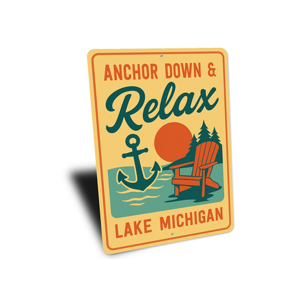 Nautical Lake Metal Sign Anchor Down Relax Lake Michigan