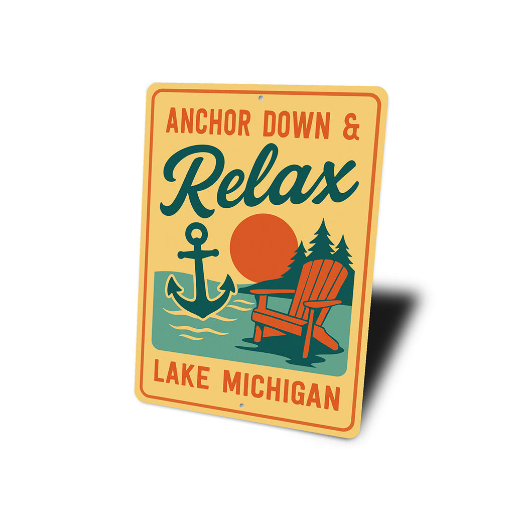 Nautical Lake Metal Sign Anchor Down Relax Lake Michigan