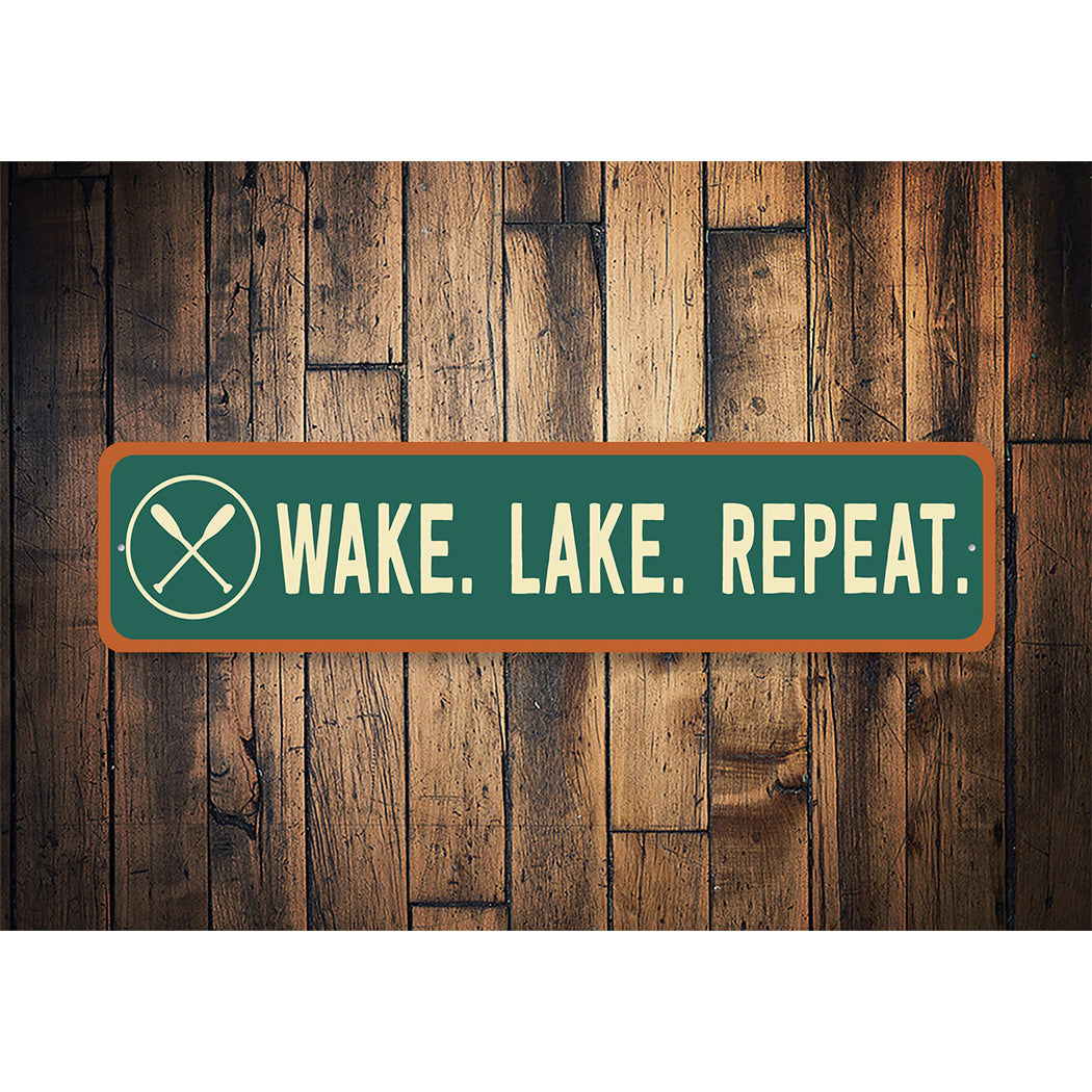 Retro Lake Metal Sign Wake Lake Repeat Waterfront Decor