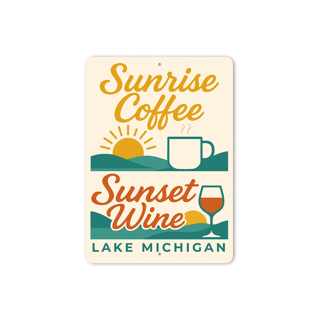 Coffee & Wine Lakeside Sign Lake Michigan Sunrise Sunset