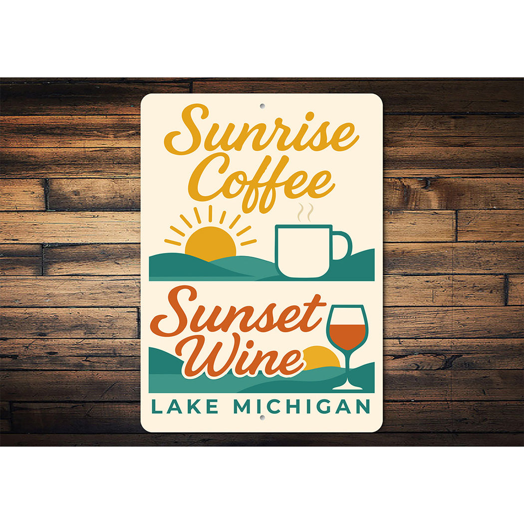 Coffee & Wine Lakeside Sign Lake Michigan Sunrise Sunset
