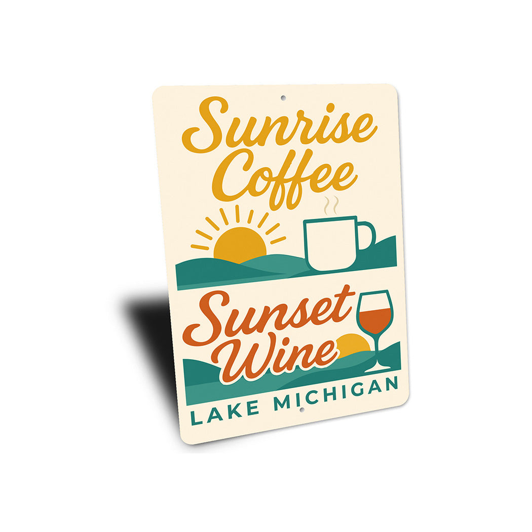 Coffee & Wine Lakeside Sign Lake Michigan Sunrise Sunset