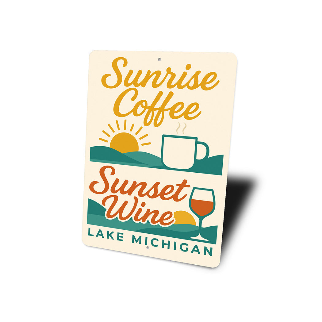Coffee & Wine Lakeside Sign Lake Michigan Sunrise Sunset