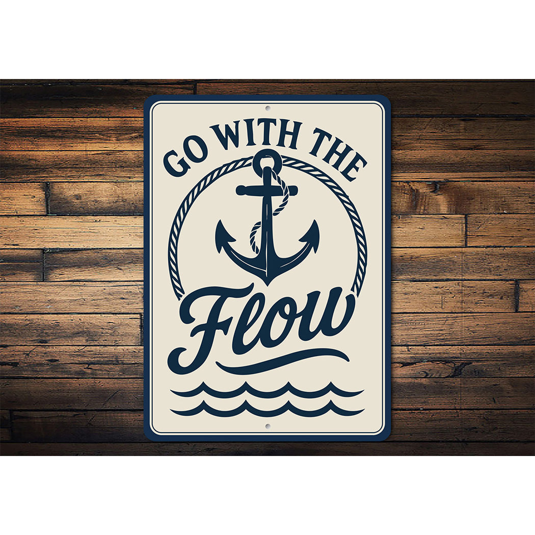 Go With the Flow Metal Sign Minimalist Inspirational Decor