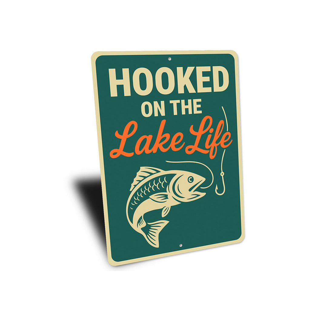 Hooked on the Lake Life Aluminum Sign Nautical Wall Decor