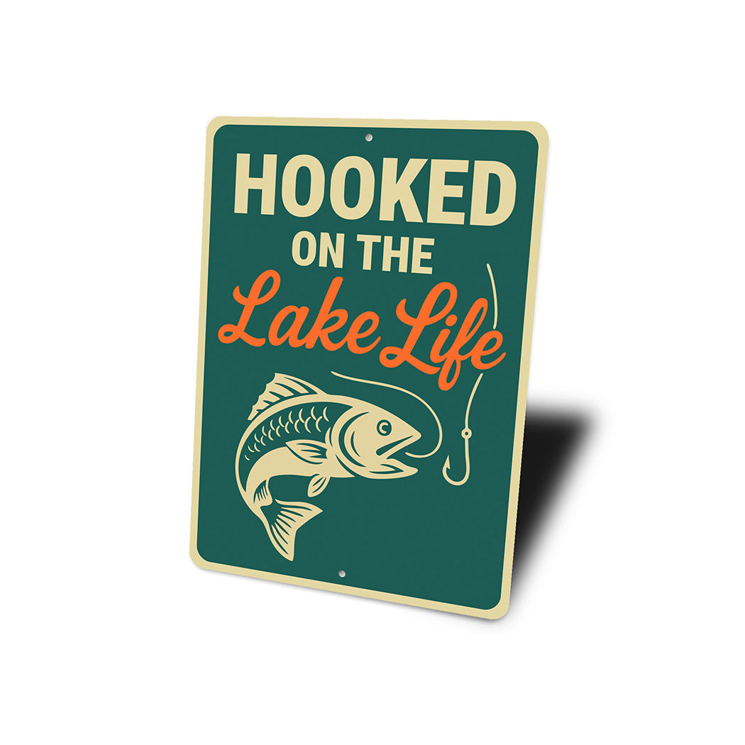 Hooked on the Lake Life Aluminum Sign Nautical Wall Decor
