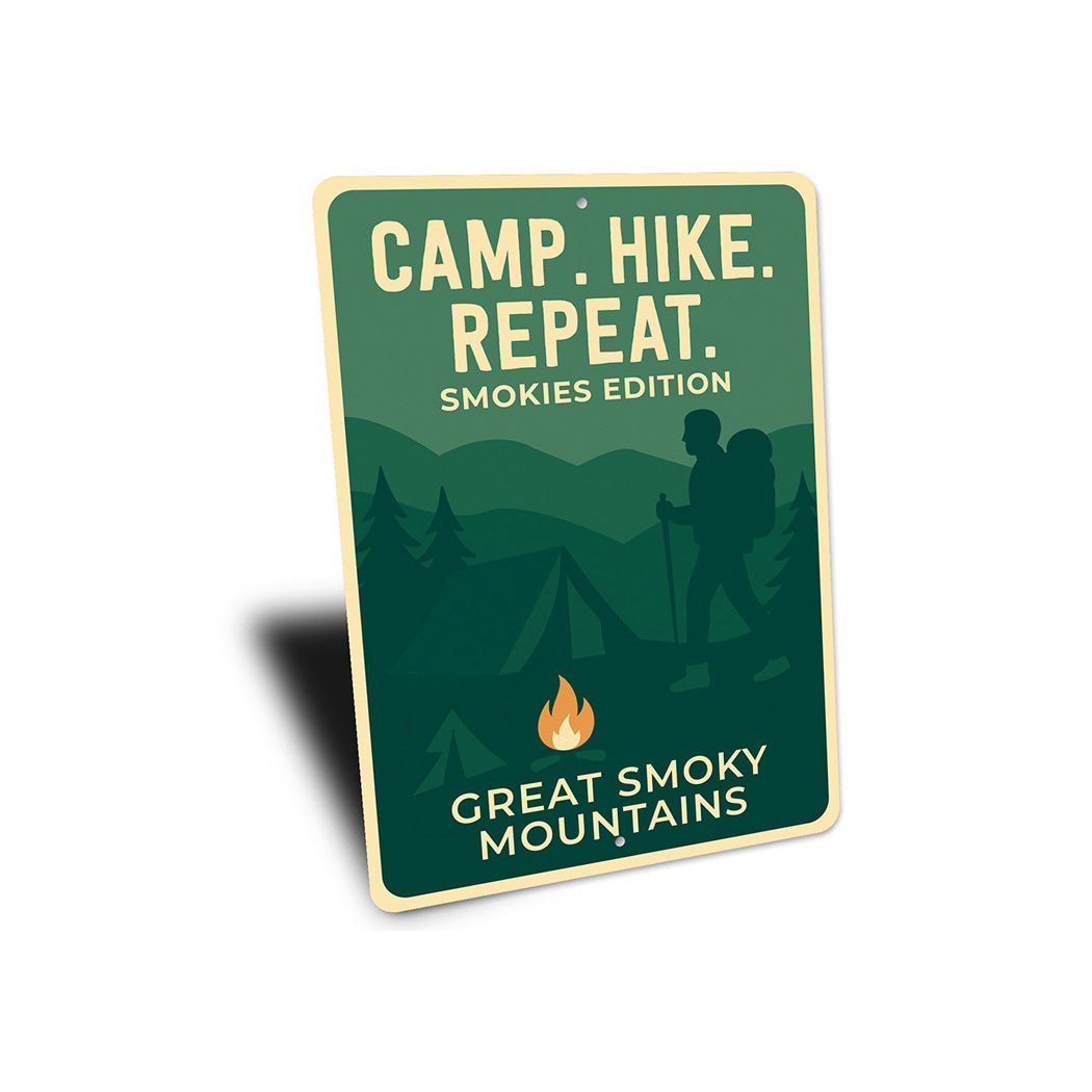 Camp Hike Repeat Sign Smokies Edition Aluminum Decor