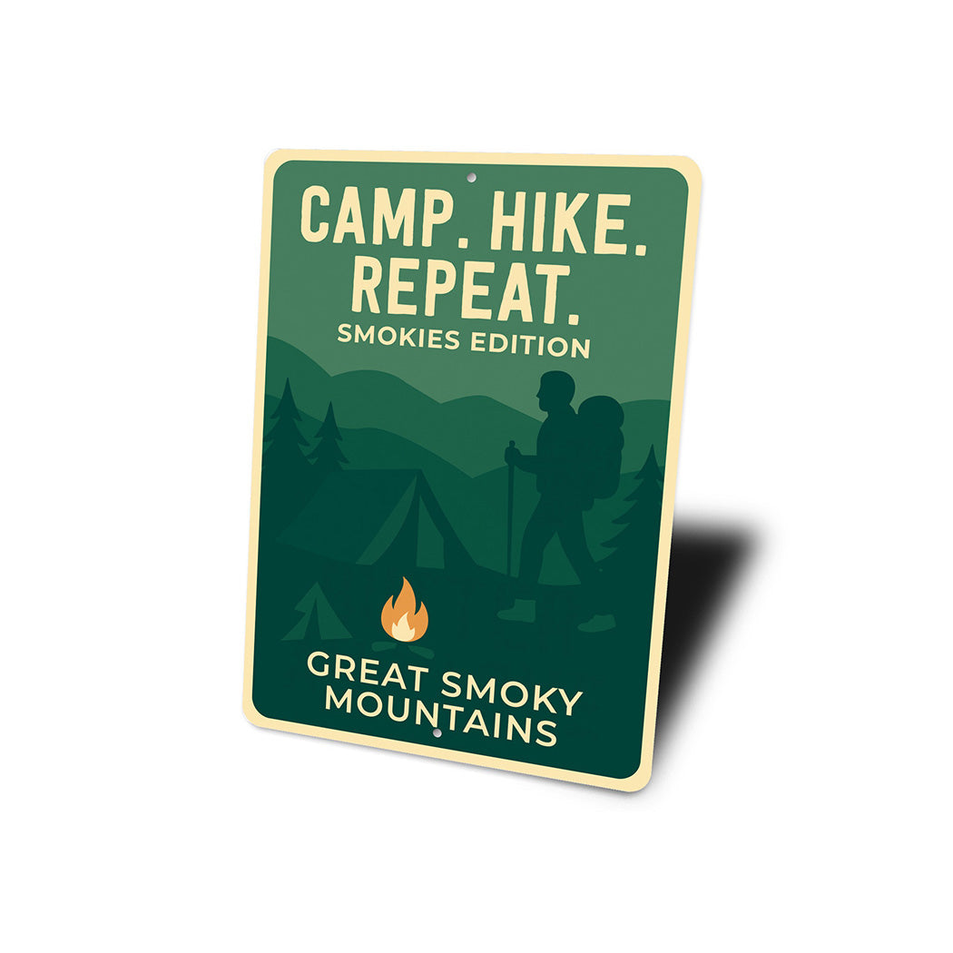 Camp Hike Repeat Sign Smokies Edition Aluminum Decor