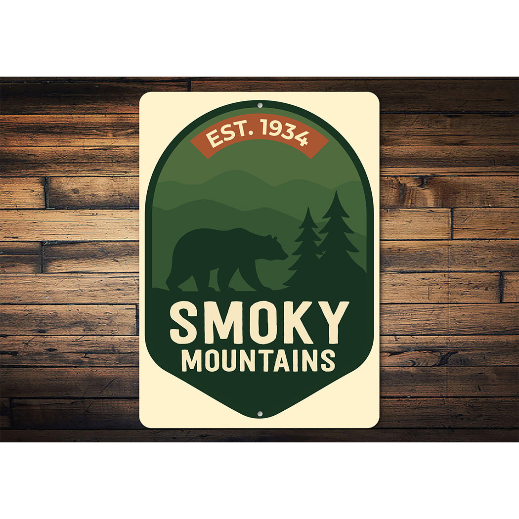 Est. 1934 Smoky Mountains Aluminum Sign National Park Decor