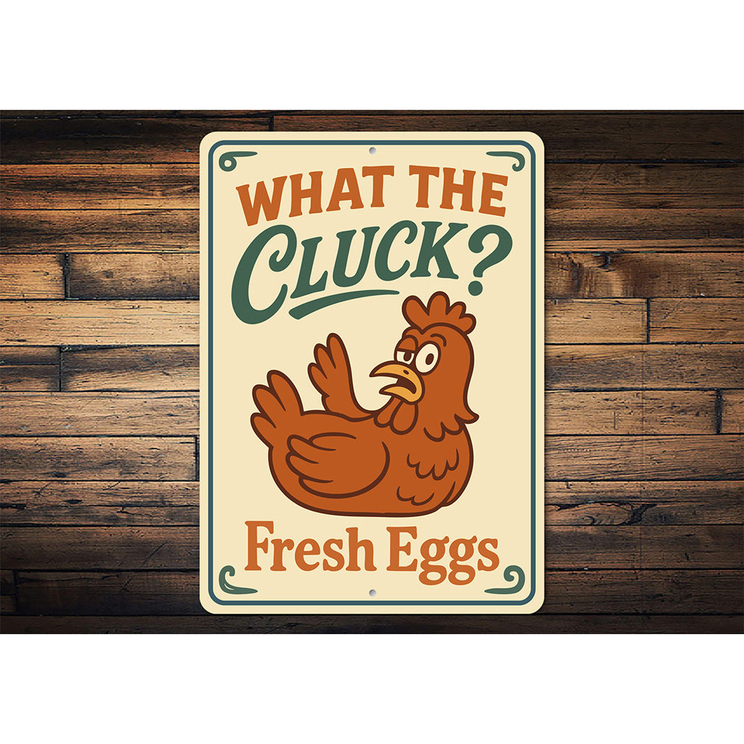 Funny What the Cluck? Aluminum Sign Fresh Eggs Farm Decor