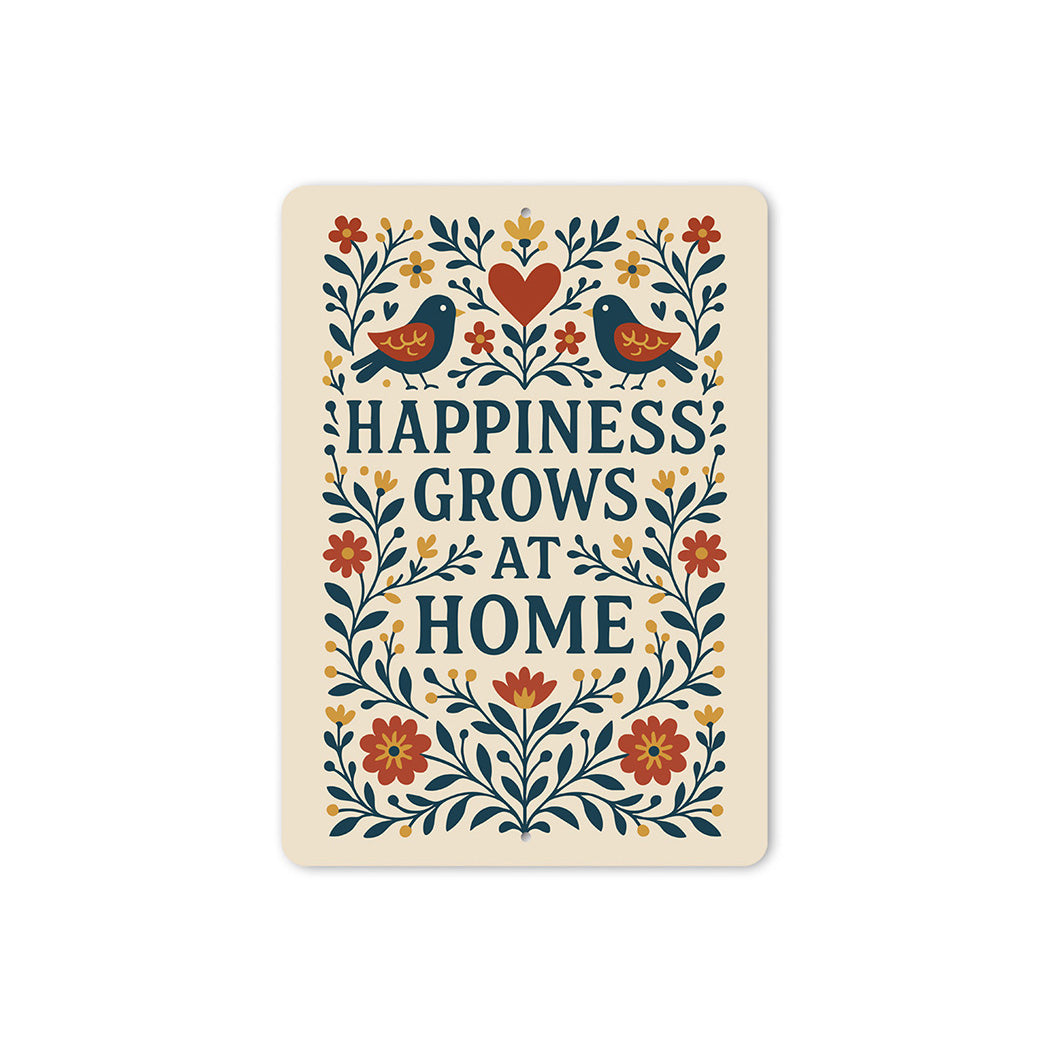 Happiness Grows at Home Metal Sign Heartwarming Wall Decor
